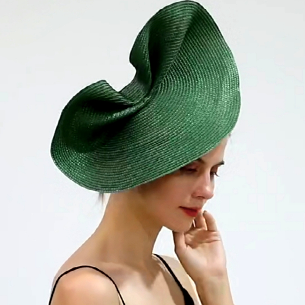 Green Classic Sophisticated Gathered Pleated Sweeping Fascinator Tea Ch…